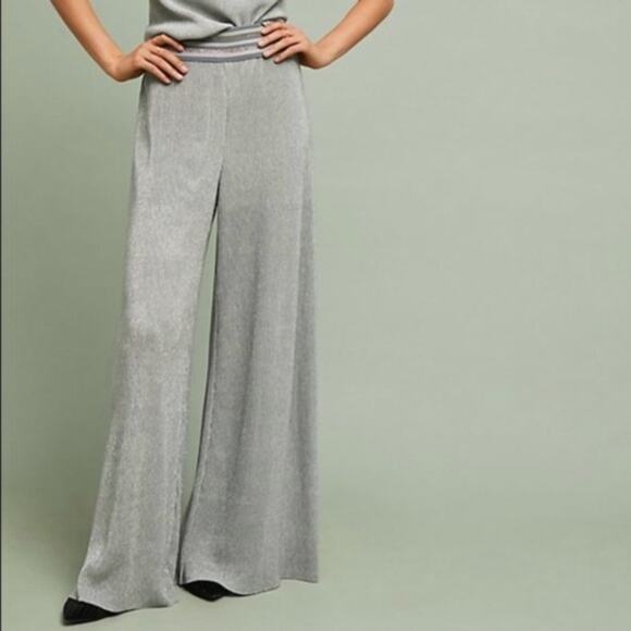 Ett:twa Anthropologie Gray & Silver Wide Leg Pants Large - Picture 1 of 6